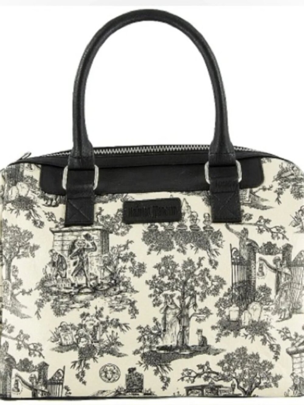 Disney Haunted Mansion Toile Satchel Bag - Black & Ivory - Picture 6 of 8